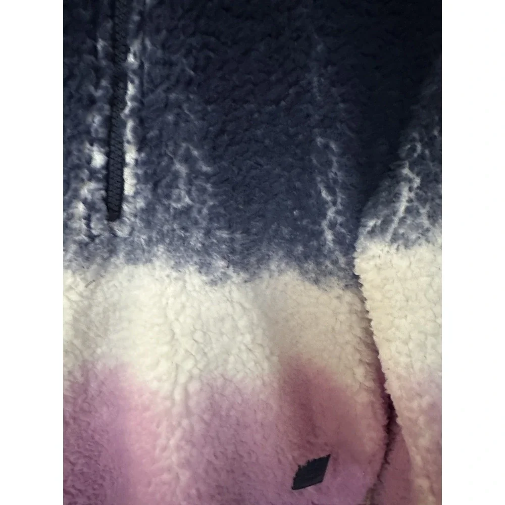 Justice‎ Girls Sherpa Hoodie Blue Size 16/18 Dip Dye Quarter Zip Pockets Logo